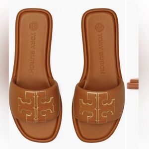 Tory Burch Double T Sport Slide Sandals Sz 9.5 Bourbon Miel/Gold